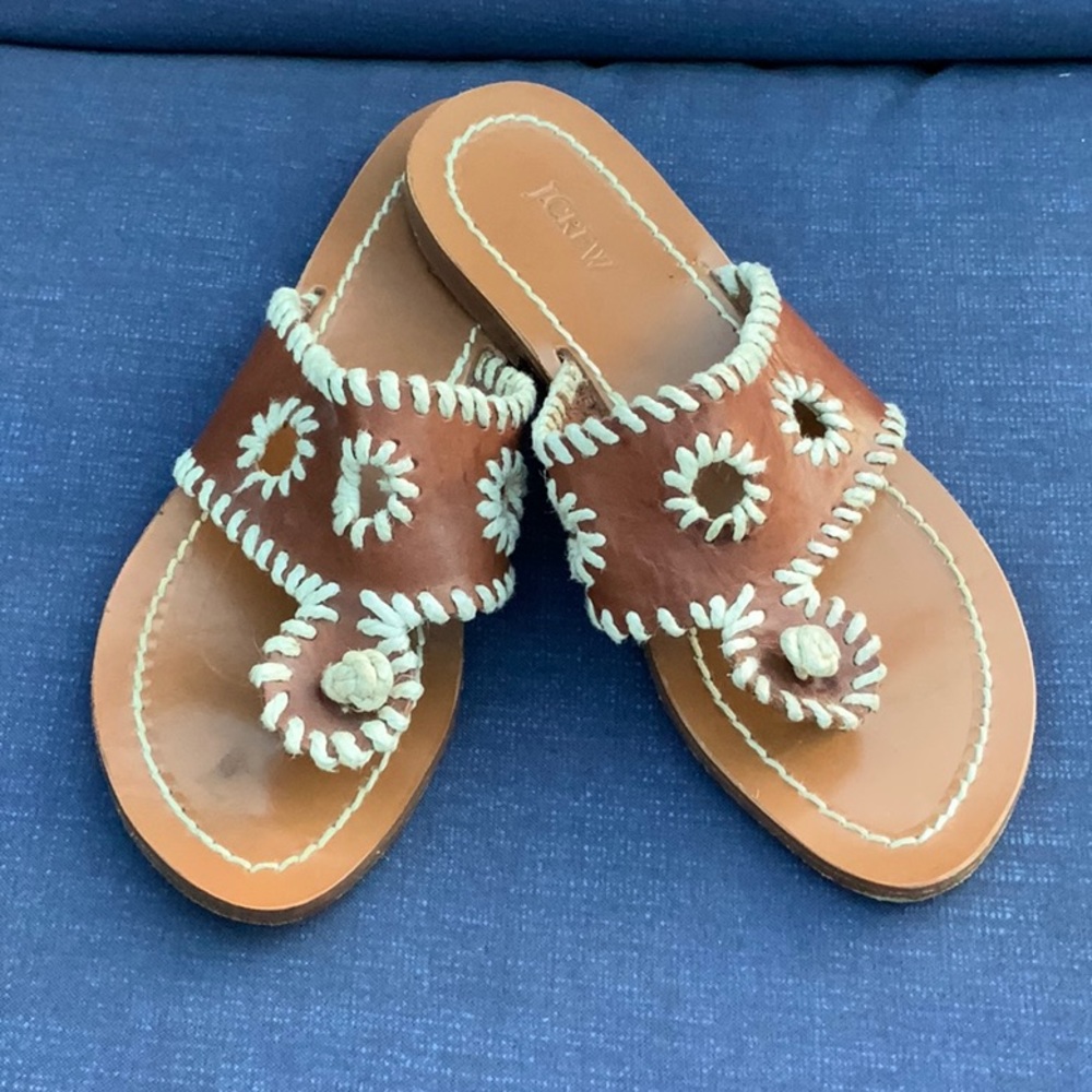 J crew sandals thong slides tan 100% leather size 7 EUC
